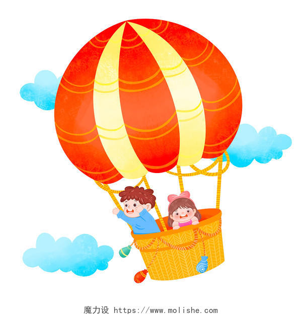 六一热气球儿童节气球元素降落伞天空飞翔PNG素材